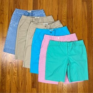 Talbots Bundle of 6 Bermuda Shorts. Denim, Khaki, Blue & Pink.